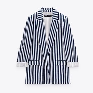 Zara striped pocketed blazer